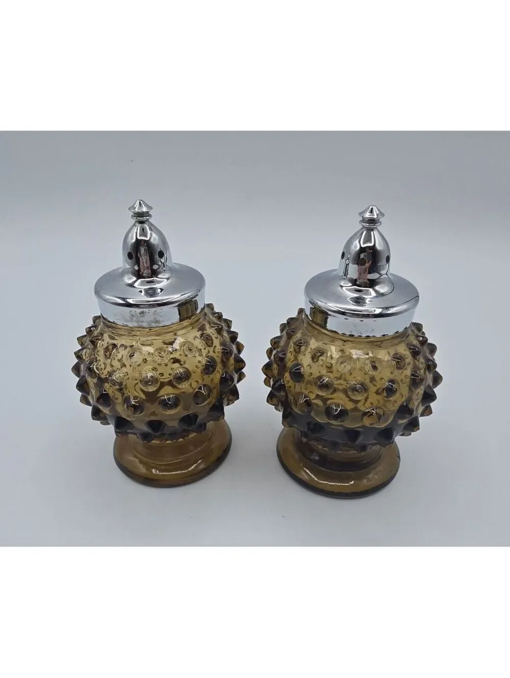 Vintage Imperial Glass Nutmeg Brown Hobnail Salt Pepper Shakers IG Marked